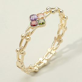 Colorful CZ Flower Stone Accent Industrial Link Hinged Bangle Bracelet