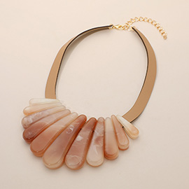 Celluloid Acetate Marbled Plate Faux Leather Statement Necklace