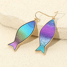 Faux Leather Iridescent Finish Fish Shape Dangle Earrings