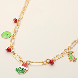 Holiday Enamel Grinch Charm Station Necklace