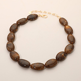Chunky Marbled Resin Pebble Beaded Statement Necklace