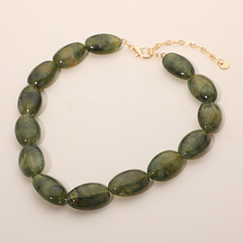 Chunky Marbled Resin Pebble Beaded Statement Necklace