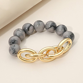 Metal Chain Link Accent Marbled Ball Beaded Stretch Bracelet