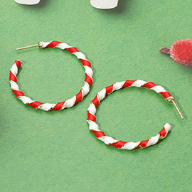 Enamel Twisted Christmas Candy Cane Hoop Earrings