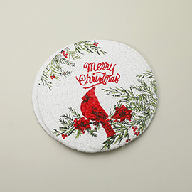 2PCS - Merry Christmas Message Cardinal Printed Round Trivet