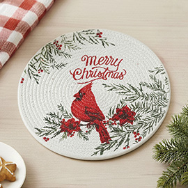Merry Christmas Message Cardinal Printed Round Placement