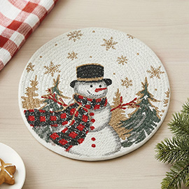 Holiday Snowman Snowflake Pattern Printed Round Placemat