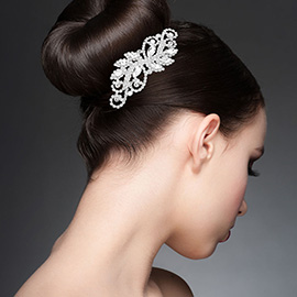 Marquise Stone Cluster Rhinestone Paved Leaf Branch Hair Comb