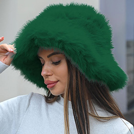 Wide Brim Faux Fur Winter Bucket Hat