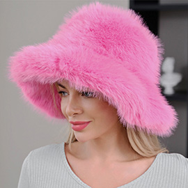 Wide Brim Faux Fur Winter Bucket Hat