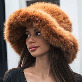 Wide Brim Faux Fur Winter Bucket Hat