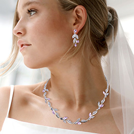 Marquise Stone Cluster Rhinestone Paved Vine Necklace