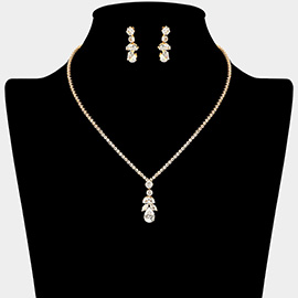 Teardrop Marquise CZ Stone Cluster Accent Rhinestone Paved Necklace