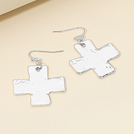 Hammered Metal Cross Dangle Earrings
