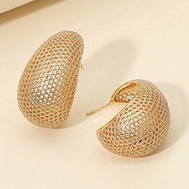 Textured Metal Cutout Dome Half Hoop Earrings