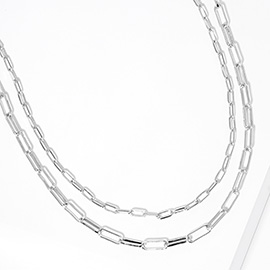 White Gold Dipped Double Layered Paperclip Chain Necklace