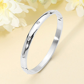 Stainless Steel CZ Stone Paved Hinged Bangle Bracelet