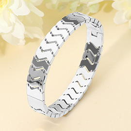 Stainless Steel Geometric Link Hinged Bangle Bracelet