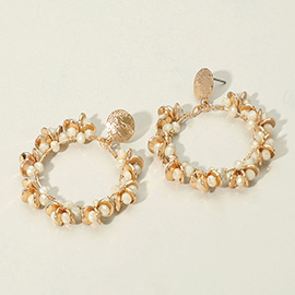 Metal Disc Faceted Beaded Open Ring Dangle Earrings