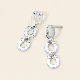 Metal Triple Horseshoe Link Drop Earrings