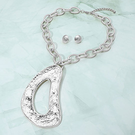 Bold Textured Abstract Organic Shape Pendant Chunky Chain Statement Necklace