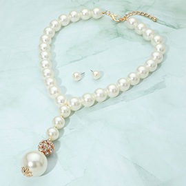 Bold Pearl Beaded Y Shape Statement Necklace