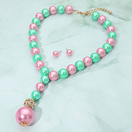 Bold Pearl Beaded Y Shape Statement Necklace