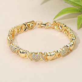 CZ Stone Paved Heart Crisscross Link Bracelet
