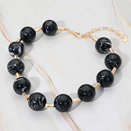 Round Marble Ball Wire Beaded Statement Necklace