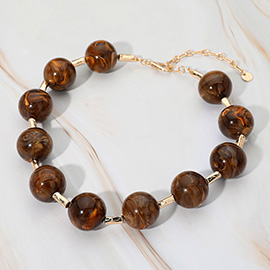 Round Marble Ball Wire Beaded Statement Necklace