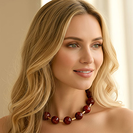 Round Marble Ball Wire Beaded Statement Necklace