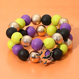 2PCS - Chunky Halloween Flying Bat Charm Beaded Stretch Bracelets