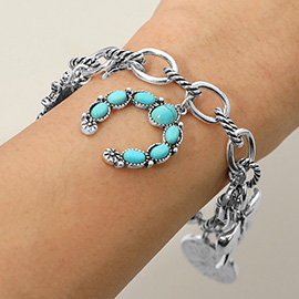 Boho Western Horseshoe Bow Heart Charm Stretch Bracelet