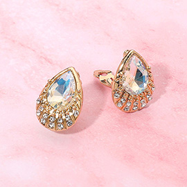 Teardrop Crystal Stone Evening Clip On Earrings