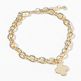 Gold Dipped Quatrefoil Charm Chunky Chain Link Bracelet