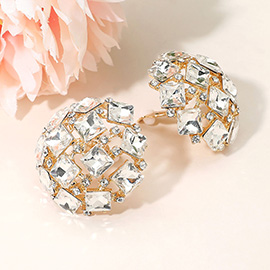Square Stone Cluster Embellished Dome Evening Clip On Earrings