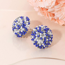 Beaded Pearl Rhinestone Embellished Dome Clip On Earrings