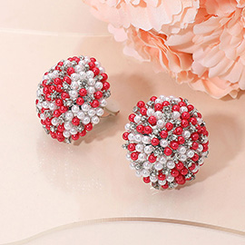 Beaded Pearl Rhinestone Embellished Dome Clip On Earrings