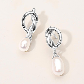 SECRET BOX_Stainless Steel Knot Pearl Drop Earrings