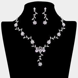 Flower Leaf Cluster Vine Rhinestone Necklace