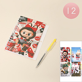 12 SET OF 2 - Cute Monster Bunny Character Spiral Notebook and Pen Set