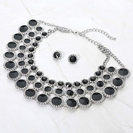 Crystal Pave Trim Round Evening Necklace