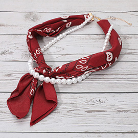 Fabric Bandana Scarf Pearl Layered Necklace