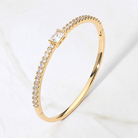 181K Gold Dipped Rectangular Stone Cluster Accent Hinged Bangle Bracelet