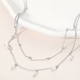 Pearl Bead Accent Double Layered Necklace
