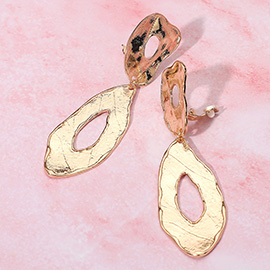 Abstract Oversized Textured Metal Drop Clip On Earrings