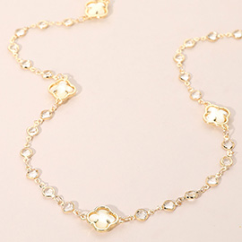 Pearl Quatrefoil Station Long Necklace
