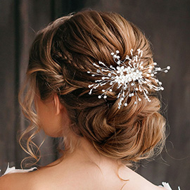 Pearl Flower Center Rhinestone Cluster Branch Hair Comb