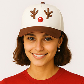 Reindeer Antler Embroidered Five Panel Canvas Snapback Baseball Cap