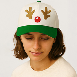 Reindeer Antler Embroidered Five Panel Canvas Snapback Baseball Cap